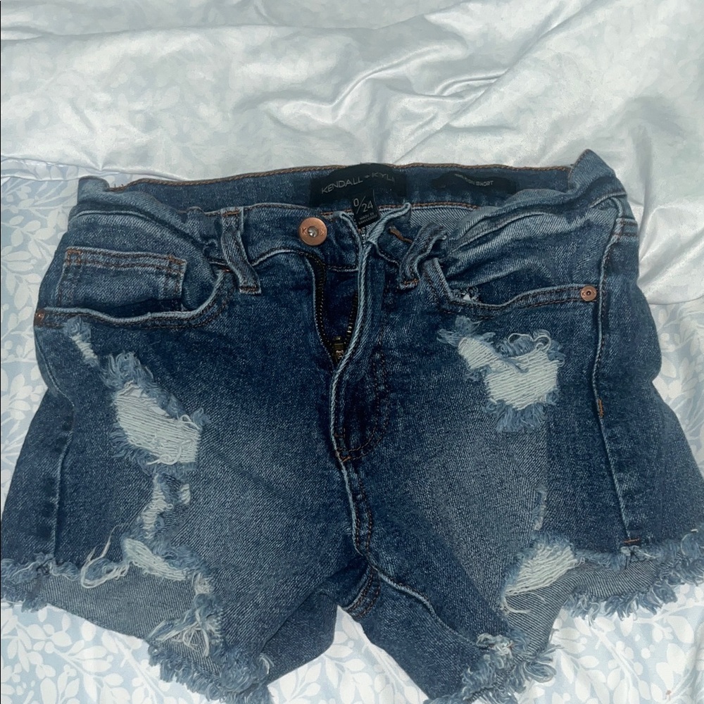 Kendall & Kylie Dark Blue Distressed Jean Shorts